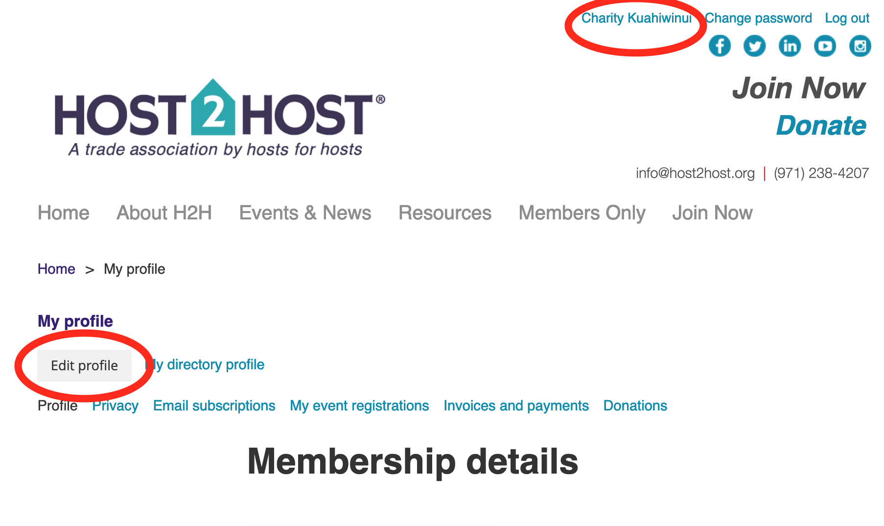 Screen shot of the membership update page